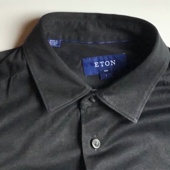 ETON Slim solid black colour , cotton shirt Sz L in Europe - Picture 6 of 7